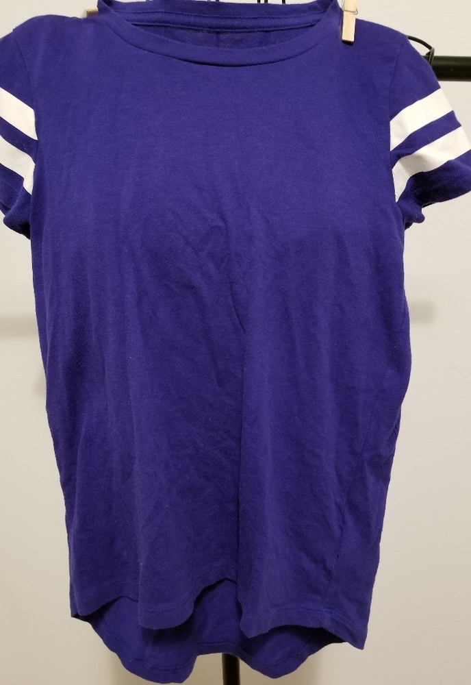 Purple T-shirt with white stripes